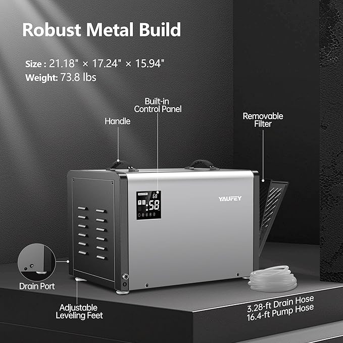 Yaufey 158 Pints Commercial Dehumidifier with Pump and Drain Hose for Crawlspace, Basements, Industrial Space, large room for Space up to 7500 Sq. Ft. - Auto Defrost, 5-Year Quality Coverage - Image 7