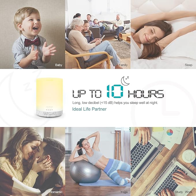 ASAKUKI 300ML Essential Oil Diffuser, Quiet 5-in-1 Premium Humidifier, Home Fragrance Aroma Diffuser with 7 LED Color Changing Light and Auto-Off Switch -White - Image 3