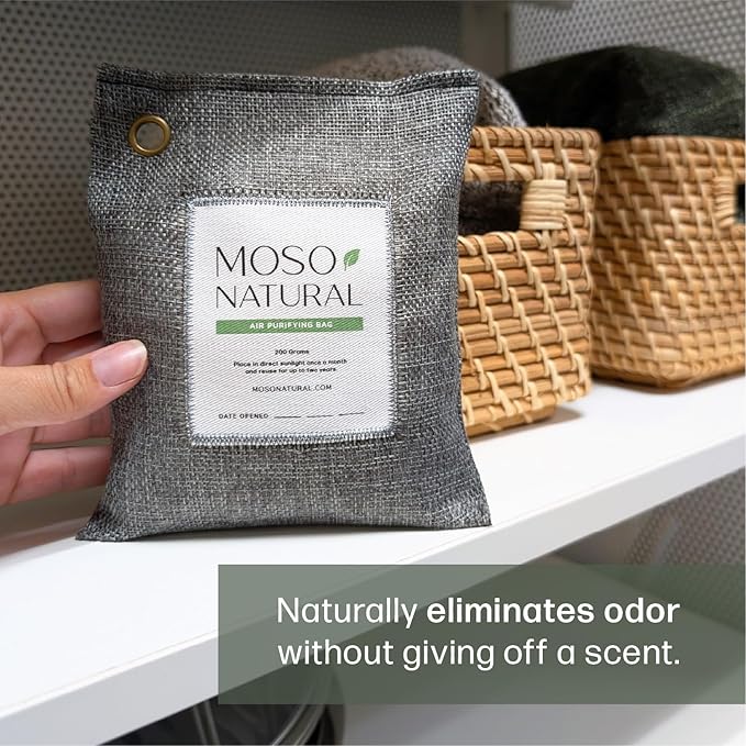 Moso Natural Air Purifying Bag 200g (5 Pack) HGTV Editor's Pick | Premium Bamboo Charcoal Odor Absorber for Home & Car | Closet Odor Eliminator & Car Air Freshener | Long Lasting Charcoal Bags - Image 2