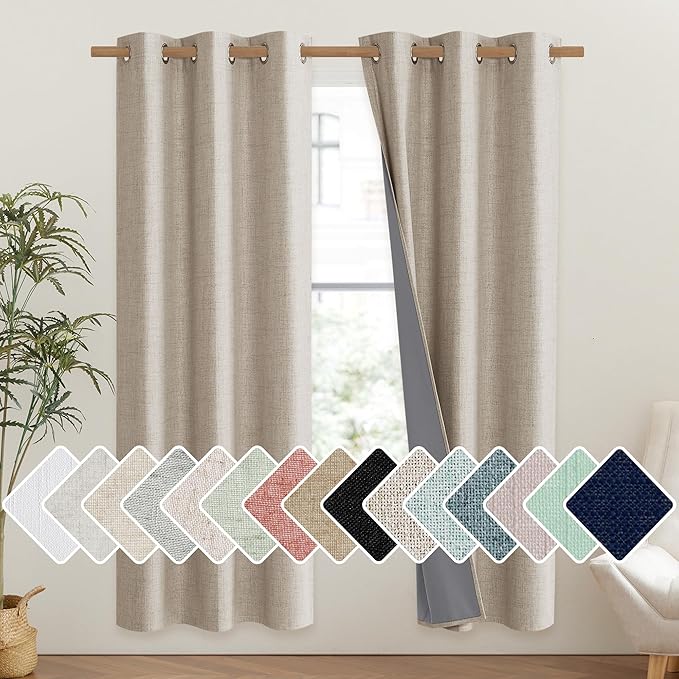 NICETOWN Oatmeal Vintage Open Linen Weave Flax Thermal Curtains, 100% Blackout Curtains 72" Long for Dining Room, Soundproof Window Treatment Drapes for Gym Room, 42" Wide Per Panel, Set of 2 by NICETOWN
