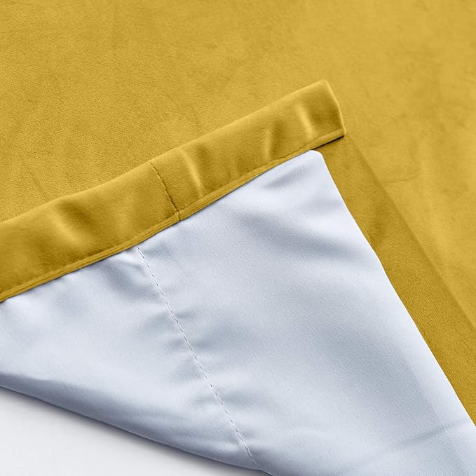 ChadMade Blackout Lined Premium Velvet Curtain Yellow 50Wx120L Inch (1 Panel), Eyelet Grommet for Livingroom Bedroom Theater Studio, Leon Collection - Image 5