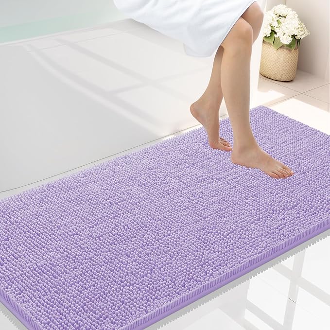 Smiry Luxury Chenille Bathroom Rugs 44x24, Extra Soft and Absorbent Shaggy Bath Mat, Machine Washable, Non-Slip Plush Carpet Runner for Tub, Shower, and Floor, Home Decor Accessories, Purple by Smiry