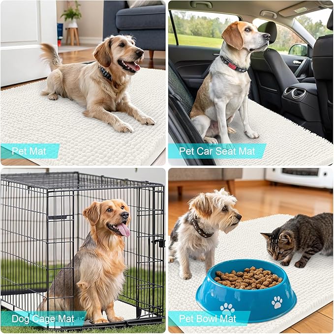 OLANLY Dog Door Mat for Muddy Paws 47x24, Absorbs Moisture and Dirt, Absorbent Non-Slip Washable Doormat, Quick Dry Chenille Mud Mat for Dogs, Entry Indoor Entryway Carpet for Inside Floor, Ivory - Image 7