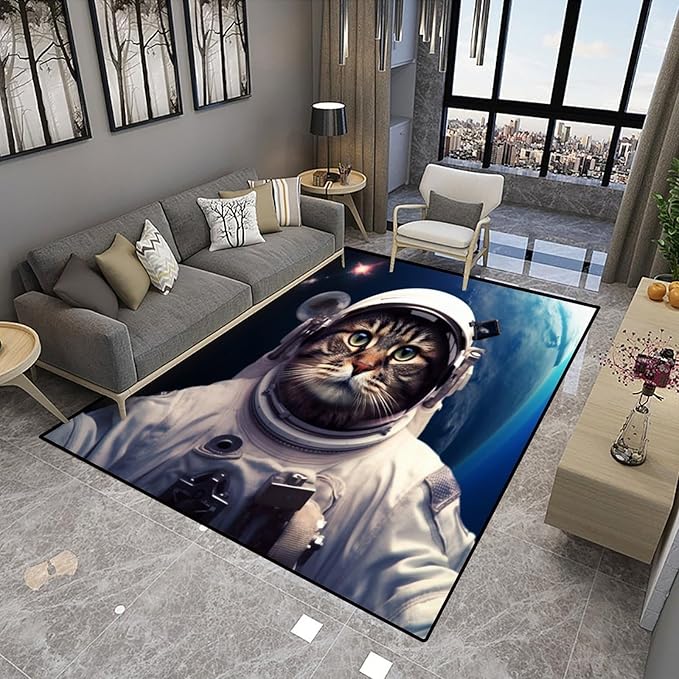 Rug, Space Kitten Pattern Printing Washable Area Rugs Fade Resistant, Flame Resistant, Quick Dry, Stain Resistant, Waterproof Floor Carpet for Living Room Bedroom, 78 x 96 Inch - Image 4