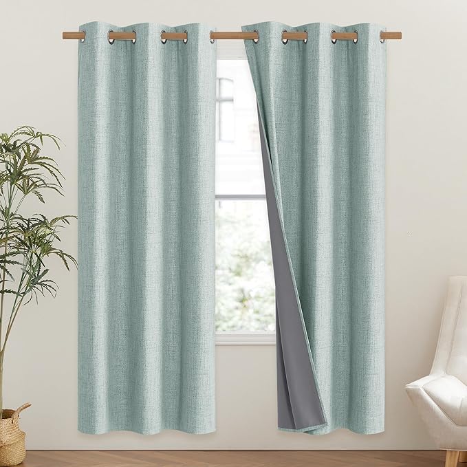 NICETOWN 100% Absolutely Blackout Linen Curtains with Thermal Insulated Liner, Seafoam Green, 42" Wide, 72" Length Energy Saving Curtains for Classroom 2 Panels Set, Vertical Blinds - Image 2