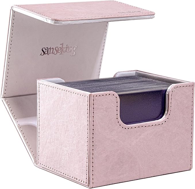 Magic Card Deck Box for MTG Single Deck Card Box fits 100+ TCG Sleeved Cards Tyvek® Paper Card Box Top Loading Card Boxes Magic Gift for MTG TCG CCG (Horizontal,Pink) by Sanseking