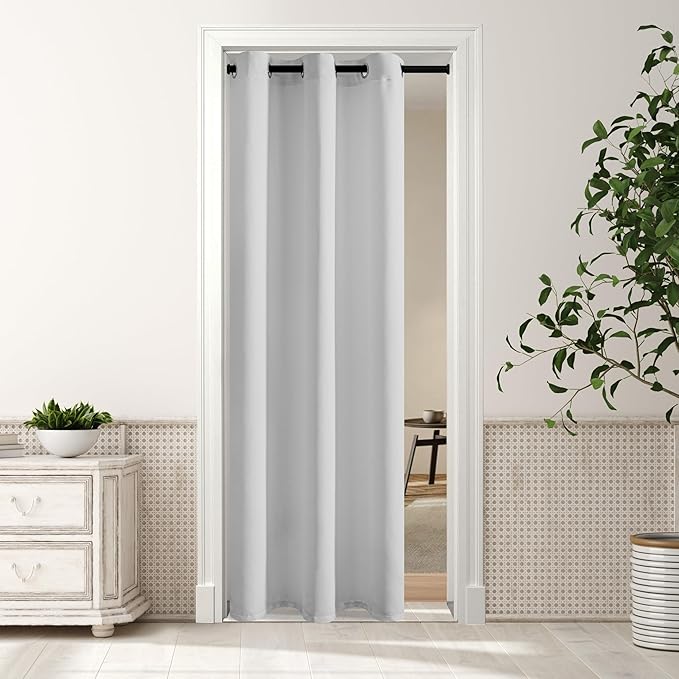 MYSKY HOME White Door Curtains Blackout Curtains for Living Room Doorway Closet Curtains Grommet Thermal Insulated Room Darkening Window Drapes for Bedroom, 1 Curtain Panel, 34 x 80 in, Greyish White by MYSKYHOME