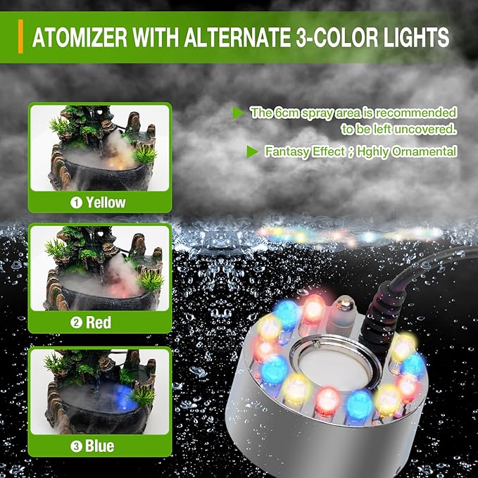 Tabletop Water Fountain with LED Lights – Resin Desktop Fountain for Home Office – Mist Humidifier, Relaxing Sound, Color-Changing – Decorative Indoor Garden Feature - Image 4