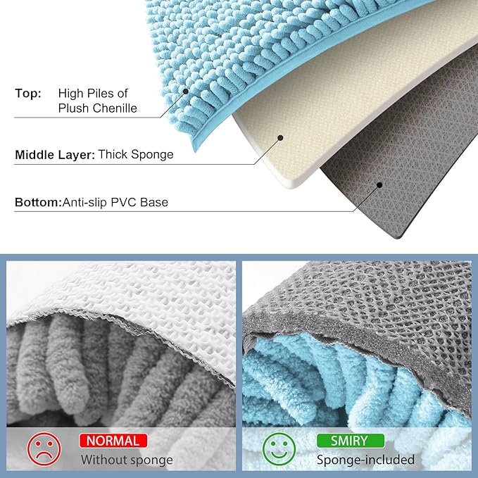 Smiry Luxury Chenille Toilet Rugs U-Shaped 24x24, Soft Absorbent Non-Slip Contour Bathroom Rugs for Toilet, Machine Washable Contoured Bath Mats, Sky Blue - Image 5