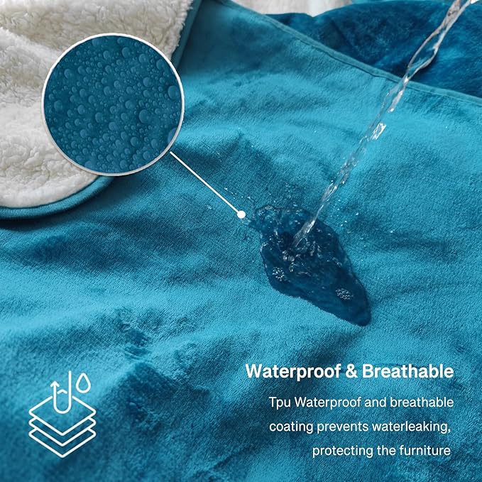 Waterproof Bed Blanket for Bed King Size 80''x90'', Water Proof and Stain Resistant Couch Blanket Soft Leakproof Plush Throw Blankets Fleece Protector Reversible Mattress(Blue) - Image 2