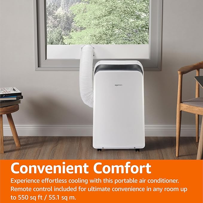 Amazon Basics 4-In-1 Portable Air Conditioner with Remote, Timer, Sleep Mode, Auto Swing, Cool/Heat/Dry/Fan-Only Functions, 13500 BTU (ASHRAE), Cools Up to 550 Sqf, Energy Saving, White - Image 6