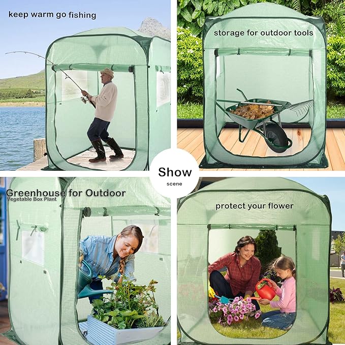 Porayhut Pop Up Greenhouse Tent,Portable X-Large Walk-in Flower House ,Indoor Outdoor Gardening Plant Sunshine Room with PE Mesh Cloth Cover for Protecting Plant from Cold Frost & Birds - Image 8