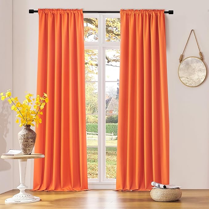 Vibrant Orange Light Reducing Curtains 90 Inches Long - Fall Colored Room Darkening Thermal Insulated Drapes Window Treatment Curtains for Living Room Patio Door,2 Panels,W 52 x L 90 Inch by DONREN