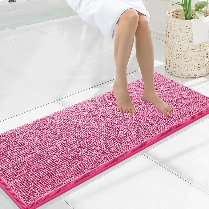 Smiry Luxury Chenille Bathroom Rugs 47x17, Extra Soft and Absorbent Shaggy Bath Mat, Machine Washable, Non-Slip Plush Carpet Runner for Tub, Shower, and Floor, Home Decor Accessories, Hot Pink by Smiry