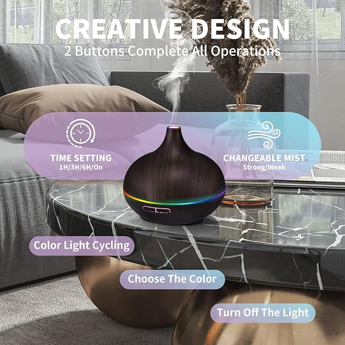 550ML Black Aroma diffusers for Essential Oils, Large Office Essential Oils Aromatherapy Diffuser with Ambient Light & 3 Timer, waterless auto Off Cool Mist humidifier Vaporizers for Bedroom Kids - Image 5