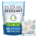 LotFancy 15 Packs 20Gram Silica Gel Desiccant Packets, Non-Toxic Food Safe Moisture Absorber Bag for Gun Camera Cabinet Closet Storage, Pet Food Desiccant, Odorless by LotFancy