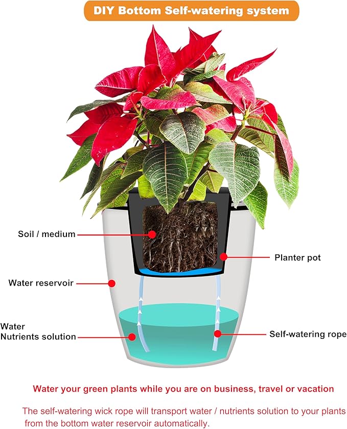 ORIMERC 30 feet 1/6 inch Self Watering Capillary Wick Cord Vacation Plant Sitter DIY Hydroponic Wicking Self-Watering Planter Pot Automatic Water System Device Potted Violet Auto Seedling Waterer Rope - Image 7