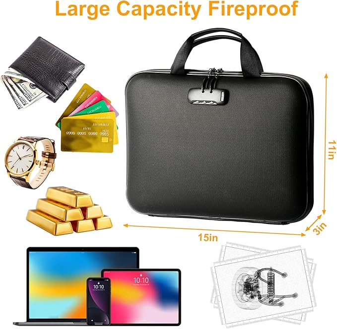 Fireproof Document Box with Lock, Portable Hard-Shell Case Fireproof File Box for Documents, Waterproof Document Box File Organizer for Important Documents/Certificates/Laptop/for Home or Travel - Image 4