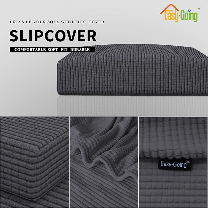 Easy-Going Stretch Loveseat Cushion Cover Sofa Cushion Furniture Protector Sofa Seat Sofa Slipcover Sofa Cover Soft Flexibility with Elastic Bottom(Loveseat Cushion, Dark Gray) - Image 3