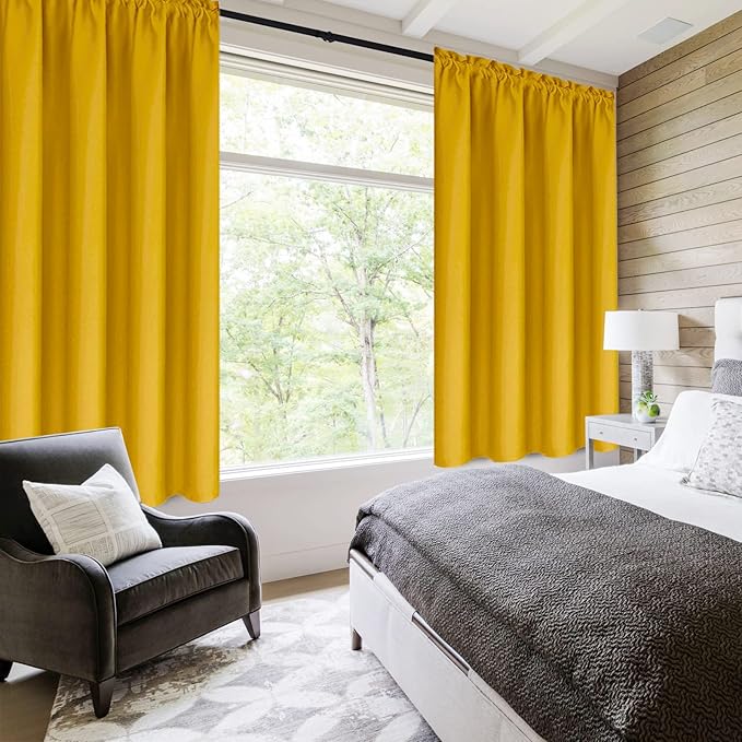 DWCN Yellow Room Darkening Blackout Curtains - Thermal Insulated Privacy Energy Saving Window Curtain Drapes 42 x 54 inch Length, Set of 2 Bedroom Living Room Curtains - Image 2