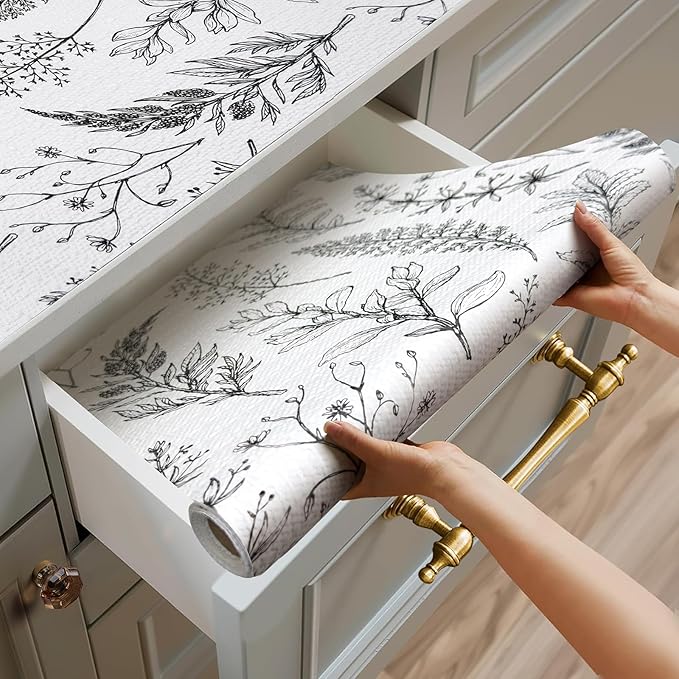 Shelf Liner for Kitchen Cabinets,Non Adhesive Cabinet Liner,Non-Slip Drawer Liner,Waterproof Shelf Liner Easy to Clean Strong Grip Liner for Cabinets,Drawers,Cupboard，(Floral 12 in x 10FT) by Quttisay