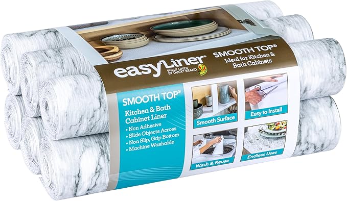 Duck Brand Smooth Top EasyLiner for Cabinets & Drawers - Easy to Install & Cut to Fit - Shelf Paper & Drawer Liner Non-Adhesive - Non Slip Shelf Liner - 20 Inch Width - 36 Total Feet - Grey Marble by DuckBrand