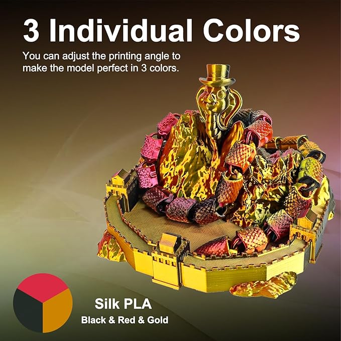 ERYONE Silk Tri Color PLA Filament 3D Printer 1.75mm +/- 0.03mm, Multicolor Filament Tricolor PLA 1KG(2.2lbs) Cardboard Spool, Red Gold Black - Image 2