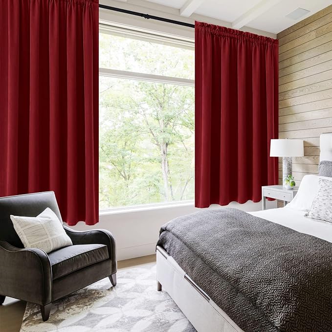 DWCN Blackout Curtains for Bedroom – Rod Pocket Thermal Insulated Noise Reducing Noise Reducing Drapes for Living Room, W 60 x L 63 Inch, 2 Panels, Burgundy - Image 2