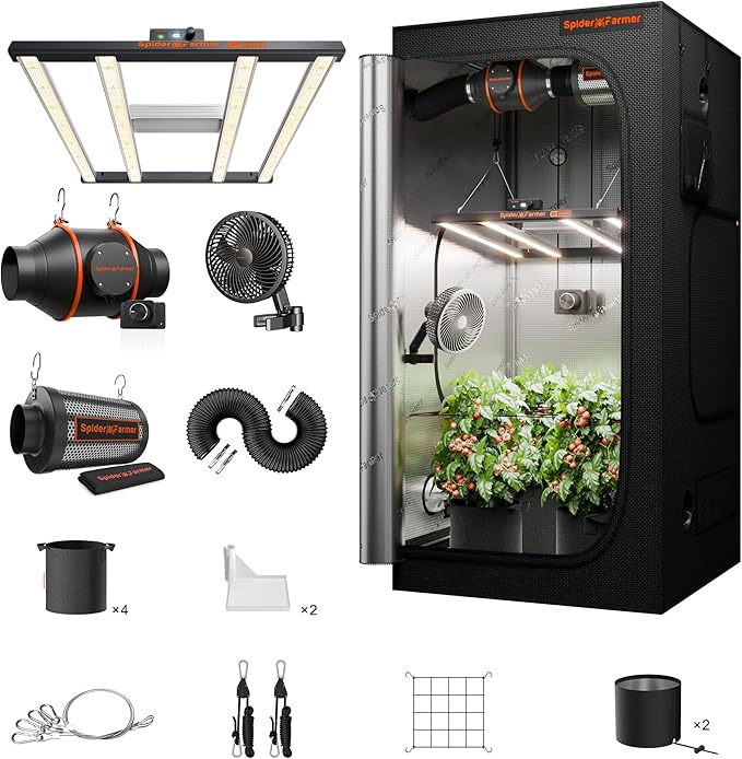 Spider Farmer Grow Tent Kit Complete 3x3x6ft G3000 Bar Style LED Grow Light Full Spectrum Ventilation System 36"x36"x70" Indoor Grow 1680D Canvas Tent 4" Inline Fan Carbon Filter & 6'' Clip Fan by SpiderFarmer