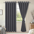 Hiasan Grommet Blackout Curtains for Bedroom, 70 x 84 Inches - Thermal Insulated & Light Blocking Window Drapes for Living Room/Dorm Room, Set of 2 Panels Sewn with Tiebacks, Dark Grey by Hiasan