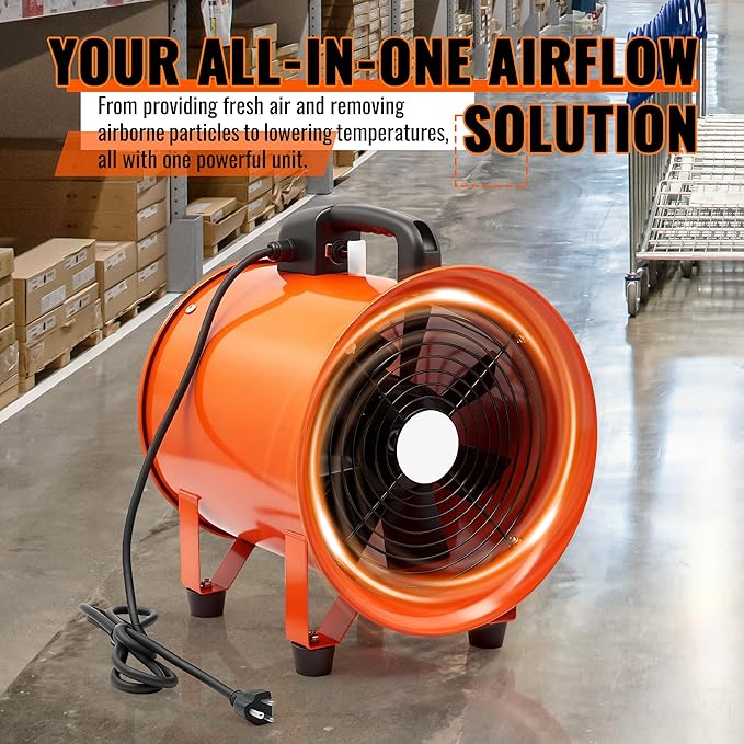 dreamdragon Upgraded 10-Inch Utility Blower Fan, Portable Industrial Exhaust Fan with 33ft Flexible Duct Hose, 3300 RPM Low-Noise Ventilator for Workshops Warehouses and Basements - Image 5
