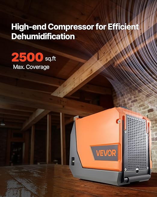 VEVOR 180 Pints Commercial Dehumidifier with Pump/Drain Hoses, Portable Crawl Space Dehumidifiers for Basement Storage Room Industrial Grade, Auto Defrost, Heavy-duty LLDPE,Foldable Handle - Image 2