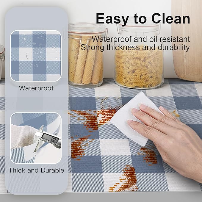 Shelf Drawer Liner for Kitchen Cabinets Non-Adhesive, 23.6In x 30FT Non-Slip Strong Grip Thickened Gingham Cabinet Liners for Shelves, Dresser, Cupboard, Pantry, Tool Box, Bathroom Drawers, Blue/White - Image 3