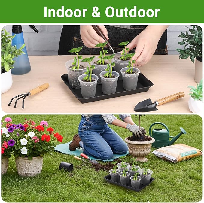 GREANER 10 Inch Plastic Plant Tray Saucer Rectangular, Black Heavy Duty Plant Trays No Holes, Humidity Trays for Indoor Outdoor Plants(3 Packs) - Image 7