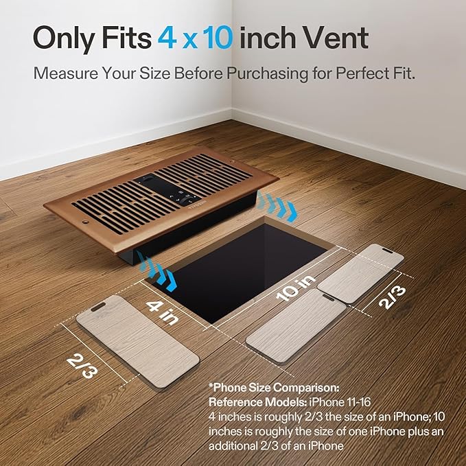 VIVOSUN Quiet Register Booster Fan for "  " Holes, Cooling Heating Vent Fan with 10-Speeds App Control &Adjustable Wind Direction, Thermostat Control for Bedroom, Bathroom &Attic, Brown - Image 2