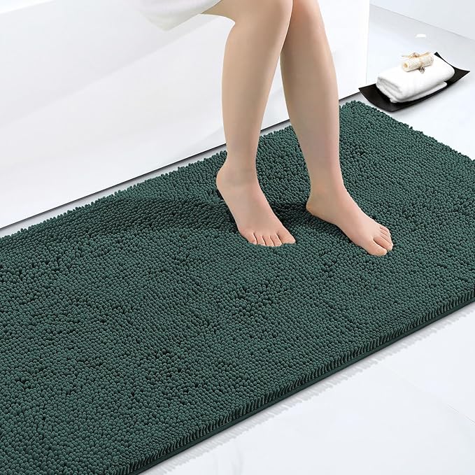 Smiry Luxury Chenille Bathroom Rugs 40x32, Extra Soft and Absorbent Shaggy Bath Mat, Machine Washable, Non-Slip Plush Carpet Runner for Tub, Shower, and Floor, Home Decor Accessories, Green by Smiry