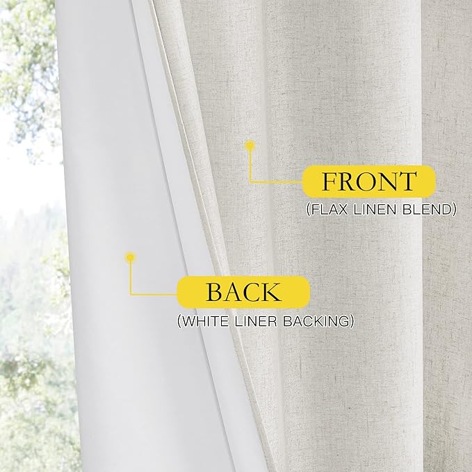 NICETOWN 100% Absolutely Blackout Linen Curtains with Thermal Insulated White Liner, Ivory, 62" Wide, 2 Pieces, Privacy Vertical Window Drapes for Office Laundry Living Room Windows 72 inch Long - Image 5