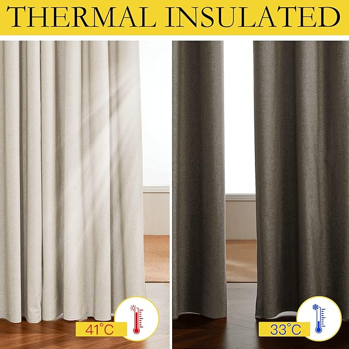 NICETOWN Beige 100% Blackout Short Curtains 68" Lenghth Burg for Kitchen, 2 Panels, Beige Linen Drapes with Thermal Insulated White Liner, Keeping Out Cold Air and Heat Panels - Image 3