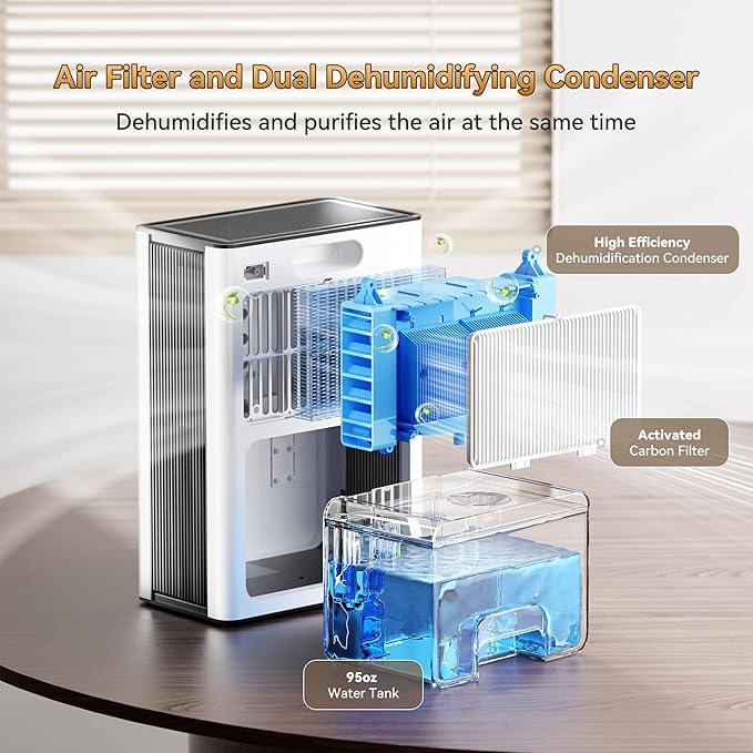Home Dehumidifier with Drain Hose, (950 sq.ft) 95oz Quiet dehumidifier for Bedroom Bathroom, with Air Reusable Filter Indoor deshumidificador for Basement RV Closet - Image 5