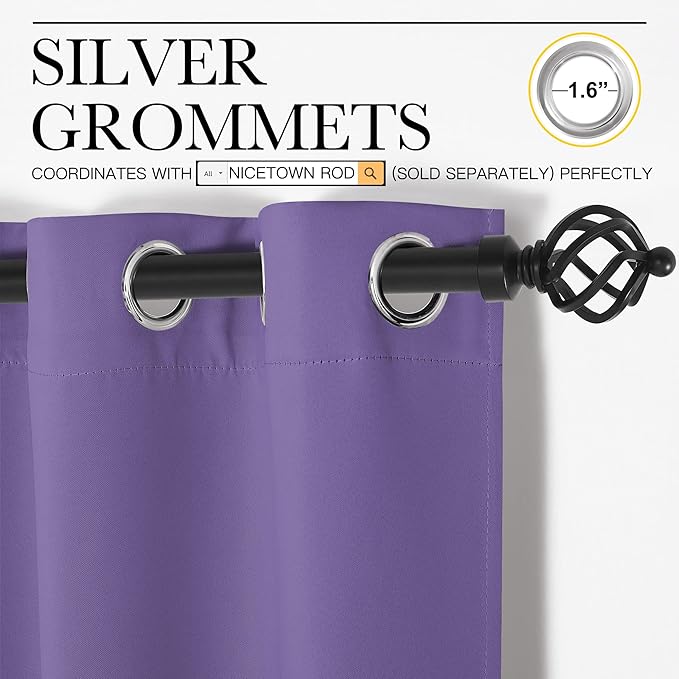 NICETOWN Curtain Blackout Drape Panel, Single Panel, 34 x 84 inch, Lilac Purple, 3 Pass Microfiber Noise Reducing Thermal Insulated Window Drapery with Grommet - Image 2