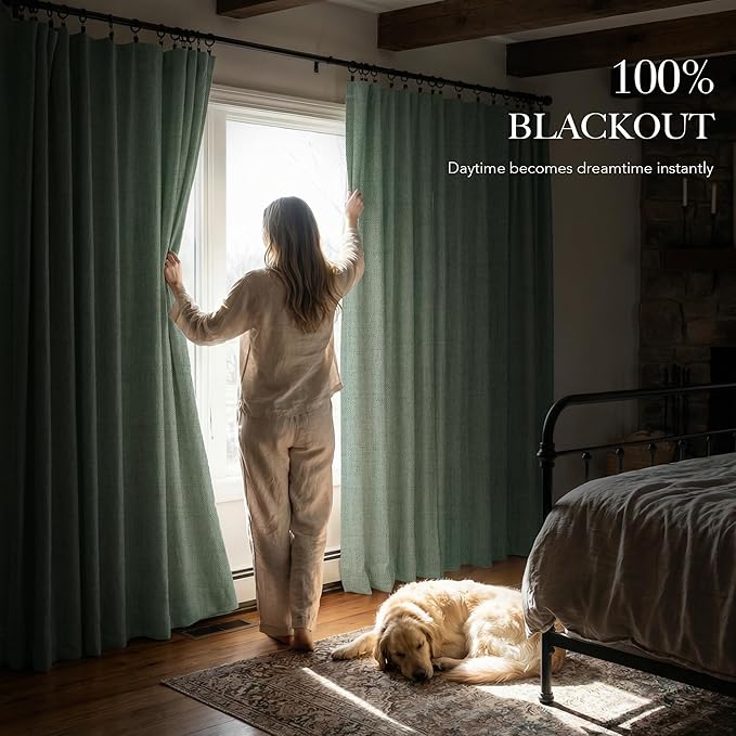 RYB HOME Sage Green 100% Blackout Curtains 108 inches Long, Thermal Insulated Linen Texture Drapes for Bedroom/Living Room, Elegant Farmhouse Curtains Back Tab&Rod Pocket, W52xL108, 2 Panels - Image 3
