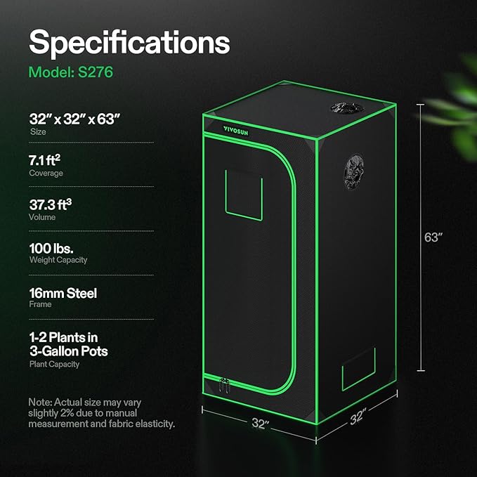 VIVOSUN S276 32"x32"x63" Grow Tent, High Reflective Mylar with Observation Window and Floor Tray for Hydroponics Indoor Plant for VS1500 - Image 7