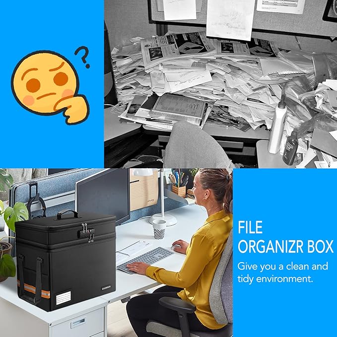 Fireproof Document Box with 13 Pockets Accordian File Organizer, Water-Resistant File Organizer Box with Lock, Collapsible File Storage Cabinet for Hanging Letter/Legal Folder, Black - Image 5