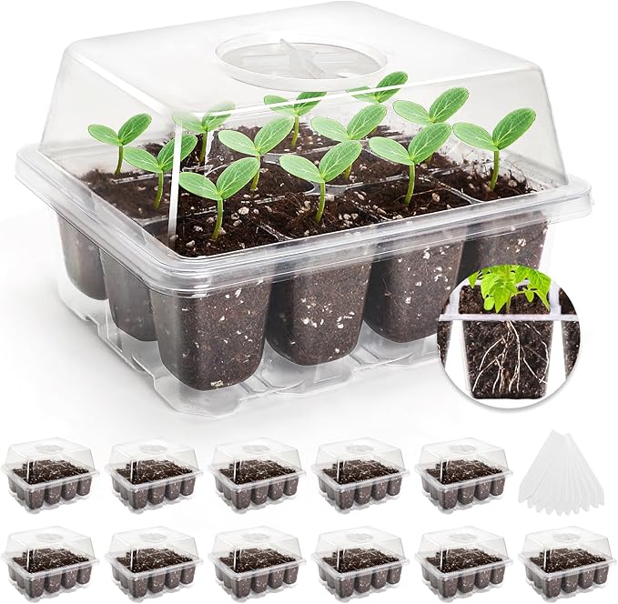 MIXC 10 Packs Seed Starter Tray Seed Starter Kit with Humidity Dome (120 Cells Total Tray) Seed Starting Trays Plant Starter Kit and Base Mini Greenhouse Germination Kit for Seeds Growing Starting by MIXC