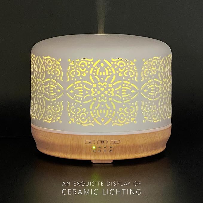 Earnest Living Essential Oil Diffuser White Ceramic Diffuser 500 ml Timers Night Lights and Auto Off Function Home Office Humidifier Aromatherapy Diffusers for Essential Oils - Image 7