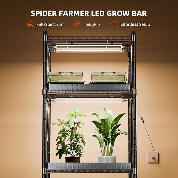 Spider Farmer 1FT LED Grow Lights for Indoor Plants,Full Spectrum (3000K+5000K+660nm),40W (4x10W,200W Equivalent),3-Level Dimmable,IP65 Waterproof,Linkable Design,Plant Light Strip for Shelve,4-Pack - Image 6