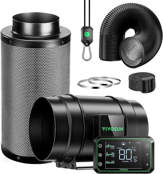 VIVOSUN Smart Air Filtration PRO G8 Kit 8", AeroZesh G8 Inline Duct Fan w/GrowHub E42A Temp. Humidity WiFi-Controller, Carbon Filter & Ducting, Cooling & Ventilation System for Grow Tent, Hydroponics by VIVOSUN