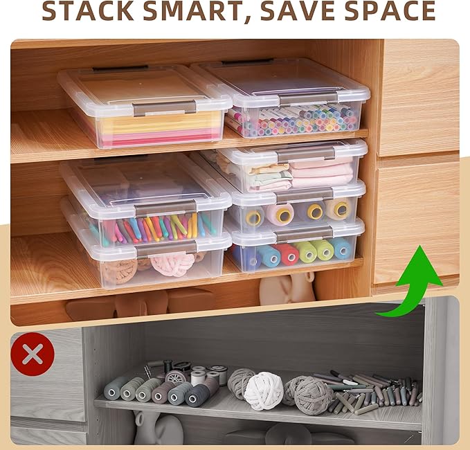Citylife 10 PCS Plastic Storage Bins with Latching Lids Portable Project Case Clear File Box Stackable Storage Containers for Organizing A4 Paper, Photo, Document, Scrapbook - Image 6
