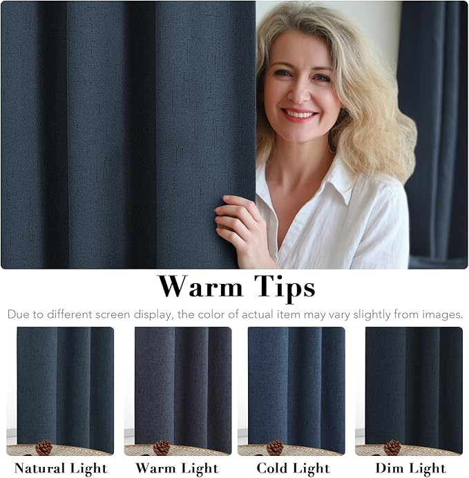 H.VERSAILTEX Linen Blackout Curtains 84 Inches Long 100% Absolutely Blackout Thermal Insulated Textured Linen Look Curtain Draperies Anti-Rust Grommet, Energy Saving with White Liner, 2 Panels, Navy - Image 5