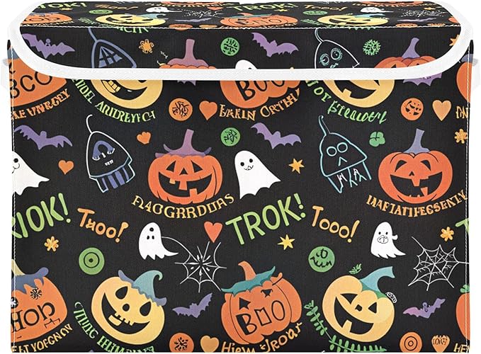 xigua Halloween Ghost Pumpkin Ghosts Storage Bins with Lids and Carrying Handle,Foldable Storage Boxes Organizer Containers Baskets Cube with Cover for Home Bedroom Closet Office by LLCxigua